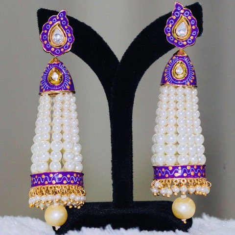 Big Yellow Meenakari Pearl Jhumka Earring for Wedding | FashionCrab.com